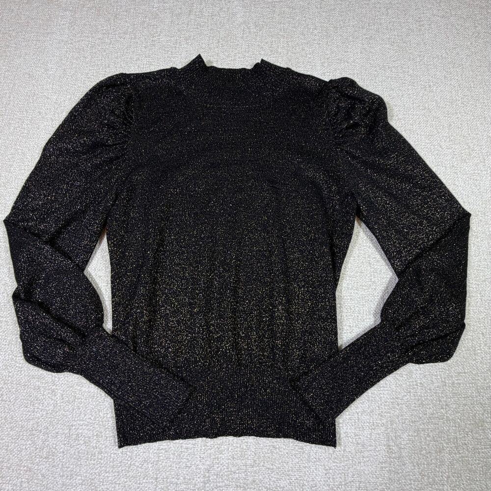 Evereve Women Small Black Metallic Glitter Sweater Glam Party Knightwear